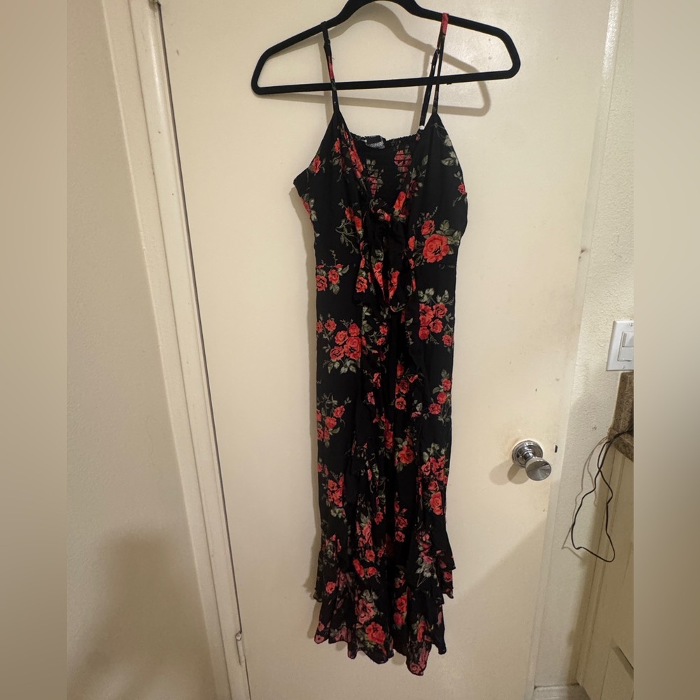 Angie Floral Black and Red Maxi Dress, M, NWT